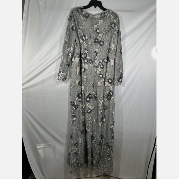 NWT $598 Mac Duggal [ 18W‎ ] Embellished Illusion Long Sleeve A Line Gown #Q542 - Picture 7 of 16